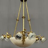 Art Deco chandelier. Marble, solid gilded bronze.