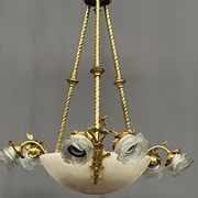 Art Deco chandelier. Marble, solid gilded bronze.