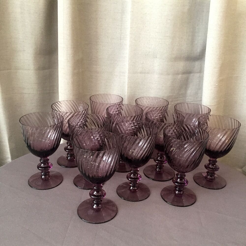 Suite of 12 purple wine glasses in hartzwiller crystal