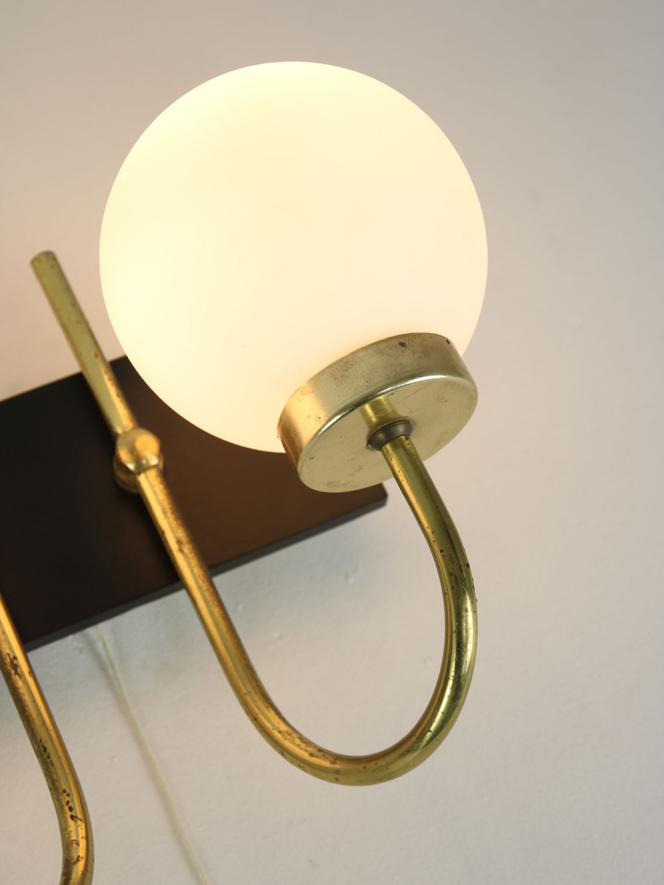 Mid-century Brass and Opaline Sconce, set of 2