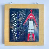 Vintage mid-century three-panel enamel figurative wall art