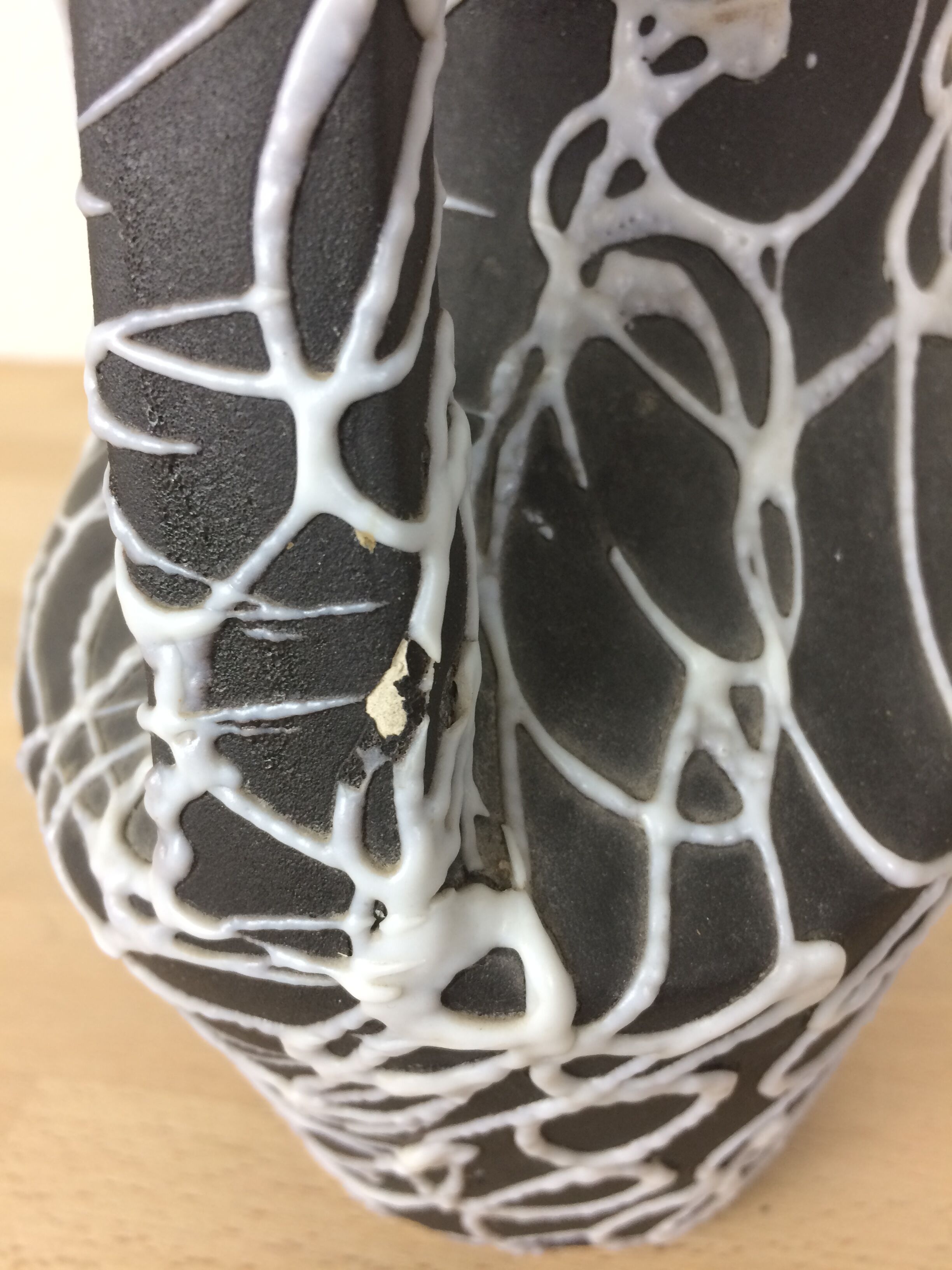 60s Vallauris ceramic vase, white spaghetti