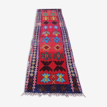 Ancien tapis berber azilal coloré marocain berber 300 x 84 cm