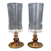 2 vintage Luminarc champagne flutes with amber stems