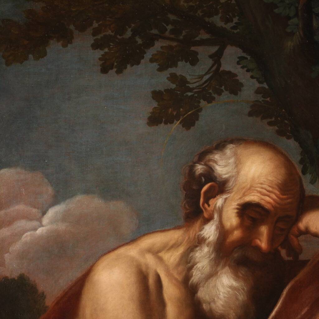 Great 17th century Italian painting, Saint Jerome in Meditation