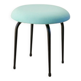 Tabouret en fer noir et laine bouillie, bleu turquoise, 1960