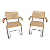 Pair of Breuer style armchair chair  made in italy vintage 1970 beige