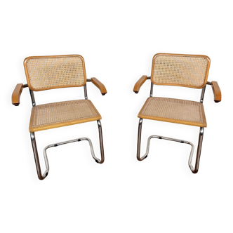 Pair of Breuer style armchair chair  made in italy vintage 1970 beige