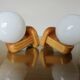 Pair of Scandinavian wall lights in pine and white opaline, 1980s.