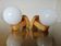 Pair of Scandinavian wall lights in pine and white opaline, 1980s.