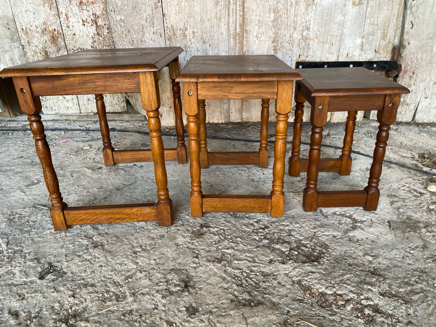 Set of 3 Vintage Turned Wood Nesting Tables