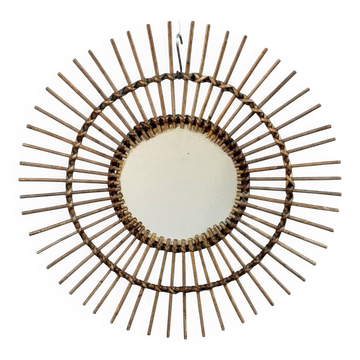 Miroir Soleil en Rotin des années 60 France