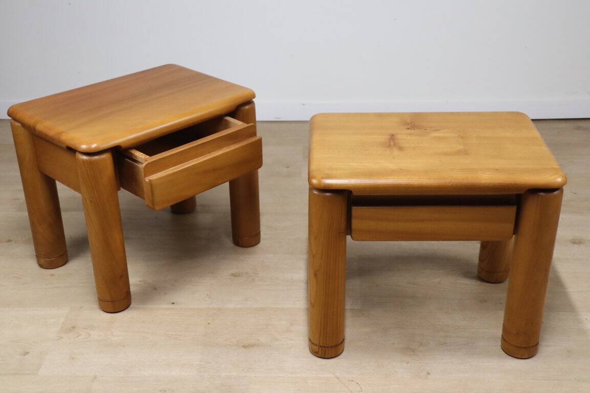 Pair of vintage elm bedside tables, 1970s