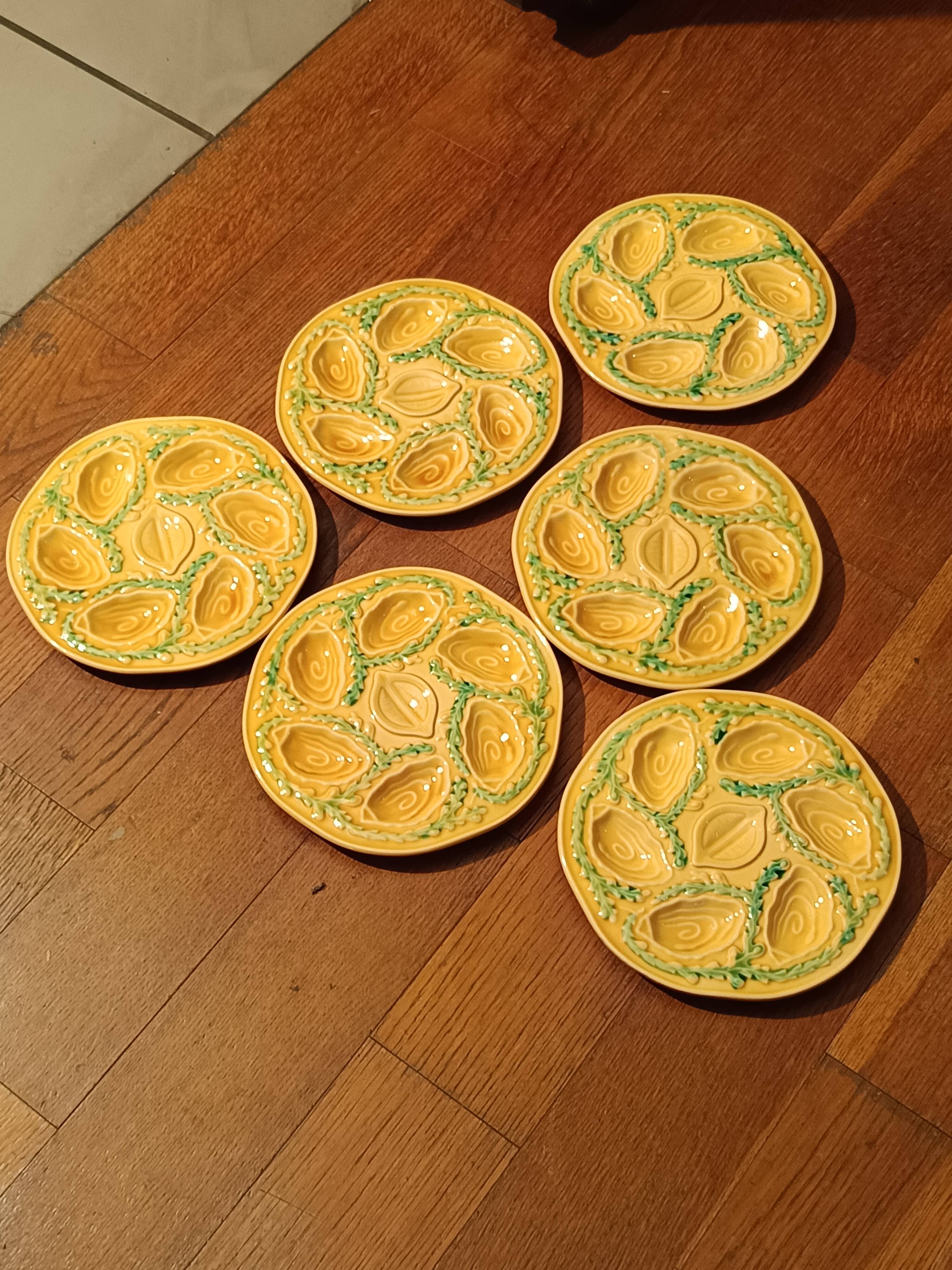 6 vintage majolica oyster plates, Arfilox, 1970