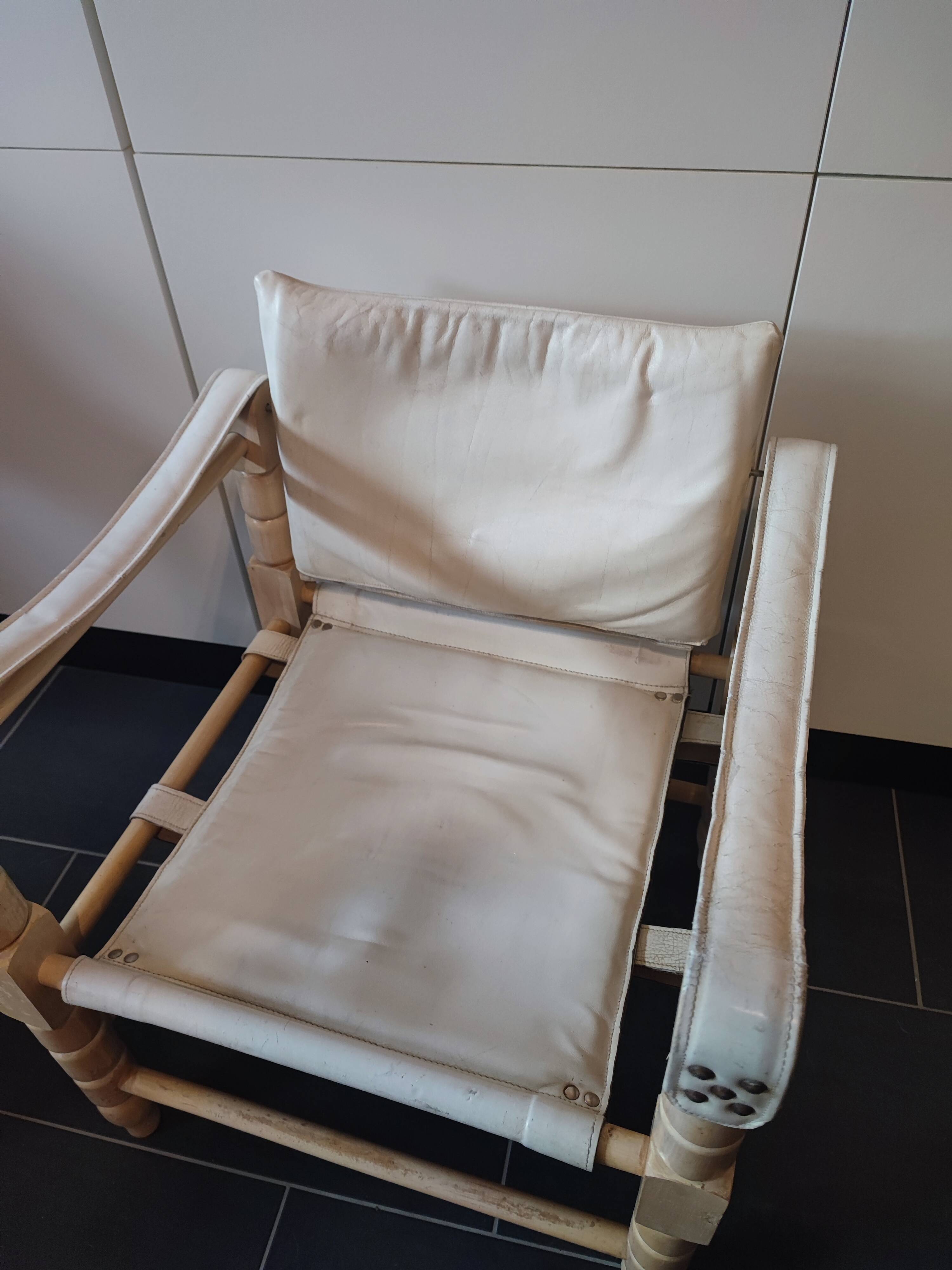 White leather safari armchair