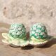 Salt & pepper set in slip – artichokes on leaf tray
