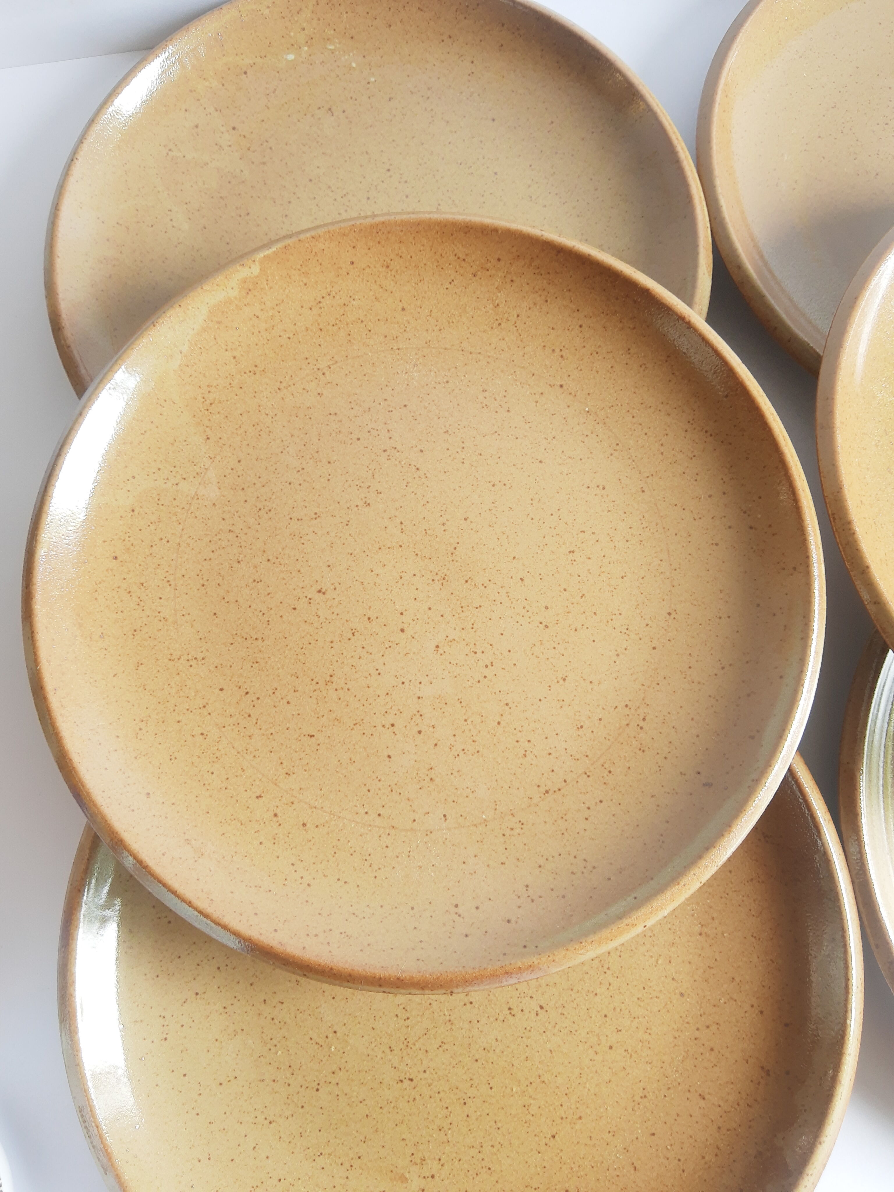 Set of 6 flat plates in Brenne stoneware from France vintage