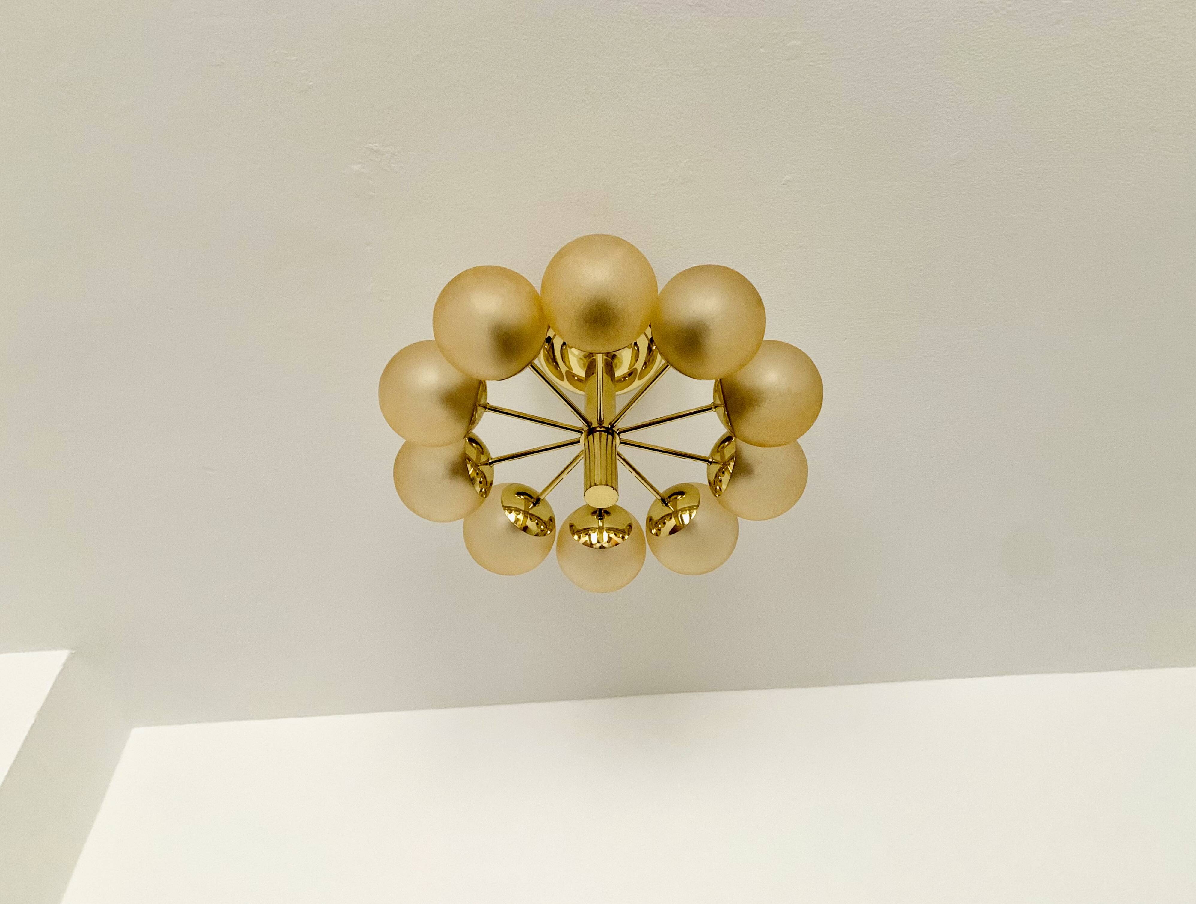 Large Brass Sputnik Flush Chandelier by Kaiser Leuchten