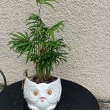 Cache pot owl glazed ceramic white slip earthenware siol Portugal