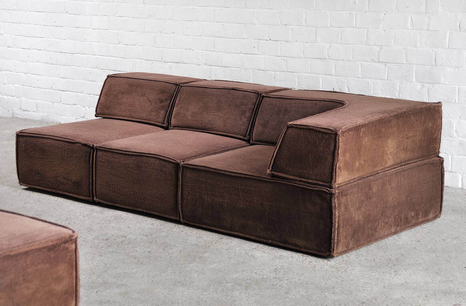 Vintage Modular Trio Sofa in Brown Teddy Upholstery from Cor, 1973, Set of 3