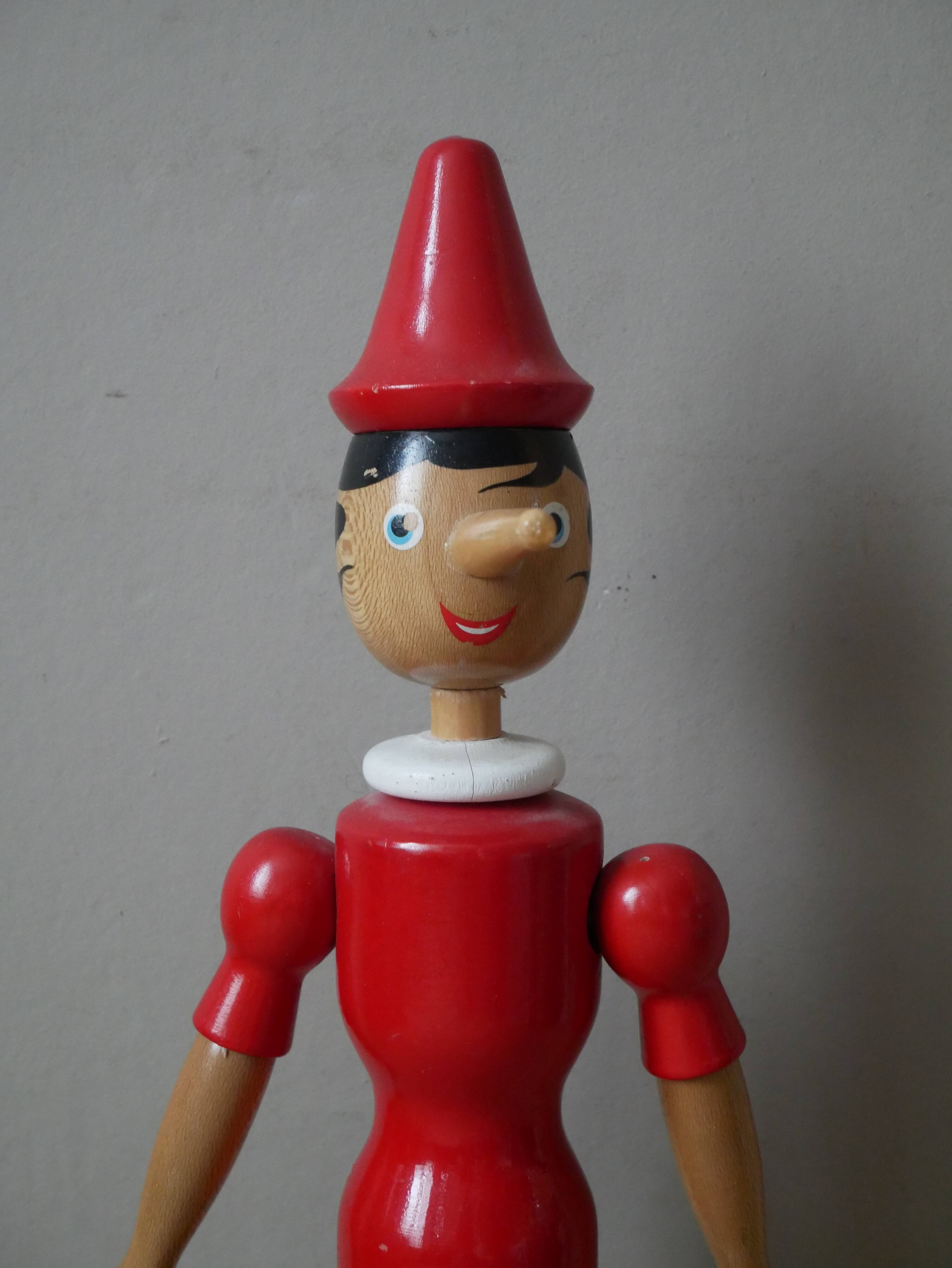 Large vintage Pinocchio wooden antique collectible toy Tonna Italian handcrafted