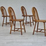 1960s, set of 4 scandinavian dining chairs in solid oak wood, original good condition.