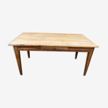 Meal farm table to eat in solid oak and white wood with 1 drawer 1930 149x79x72cm