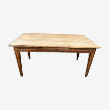 Table de ferme à repas à manger en chêne massif et bois blanc avec 1 tiroir 1930 149x79x72cm