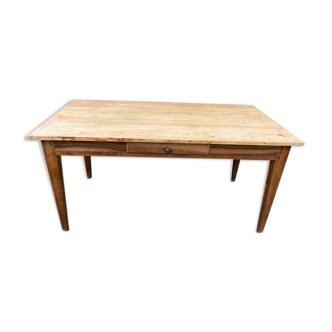 Meal farm table to eat in solid oak and white wood with 1 drawer 1930 149x79x72cm