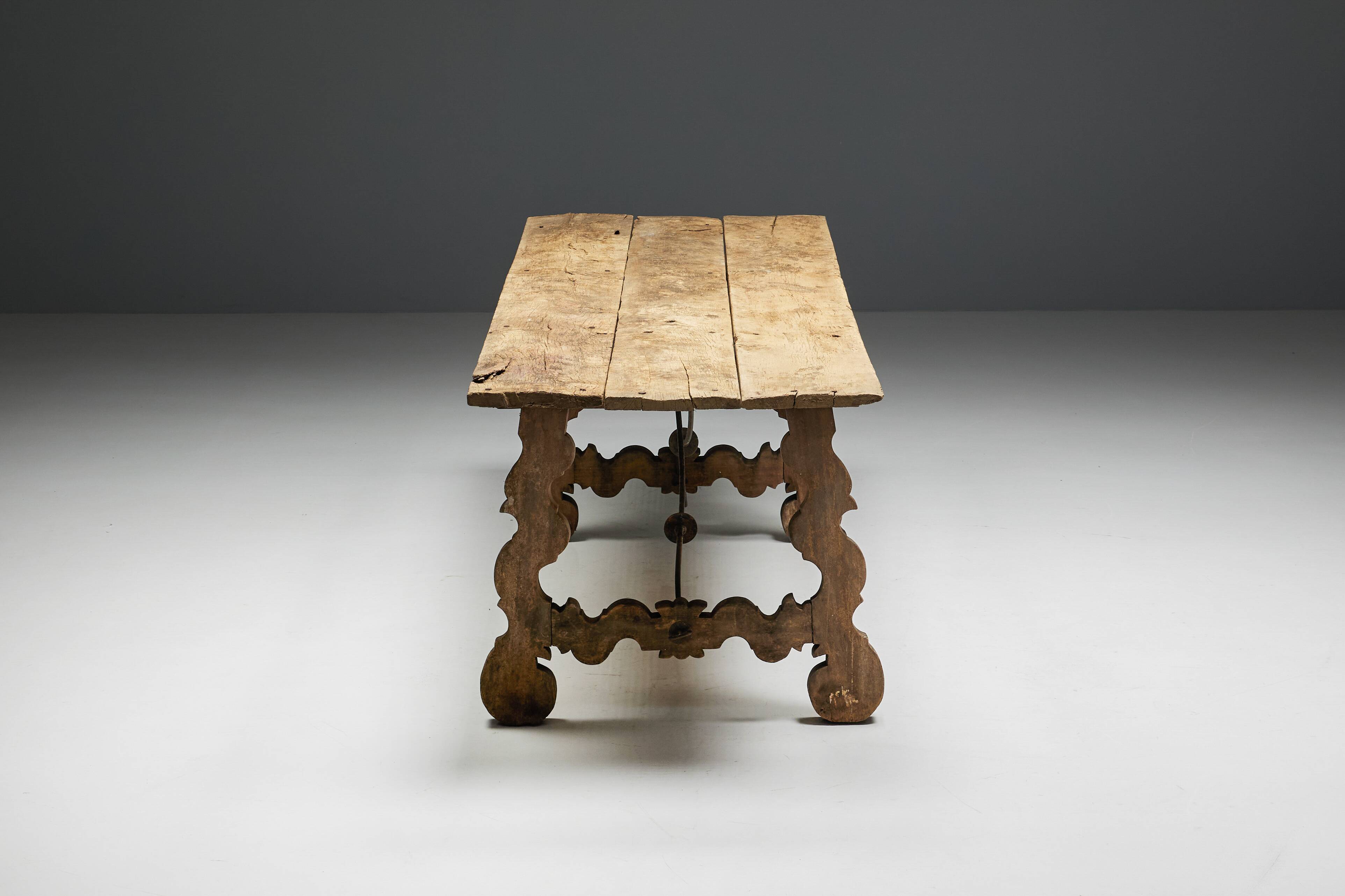 Table à Tréteaux Rustique d'Art Populaire, Espagne, 19ème Siècle