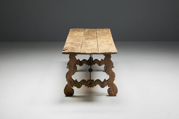 Table à Tréteaux Rustique d'Art Populaire, Espagne, 19ème Siècle