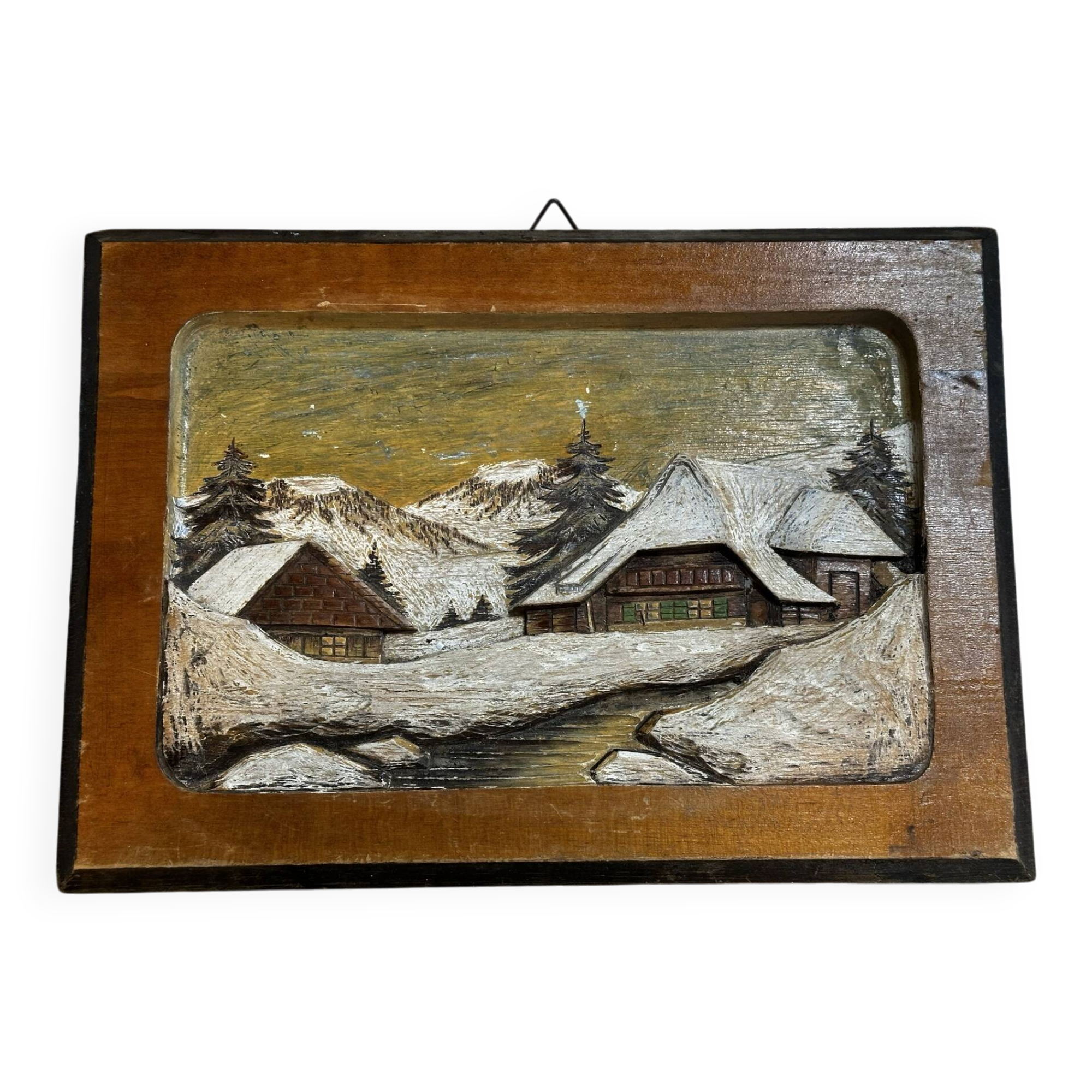 Alpine Table in carved and painted wood 23/32 cm