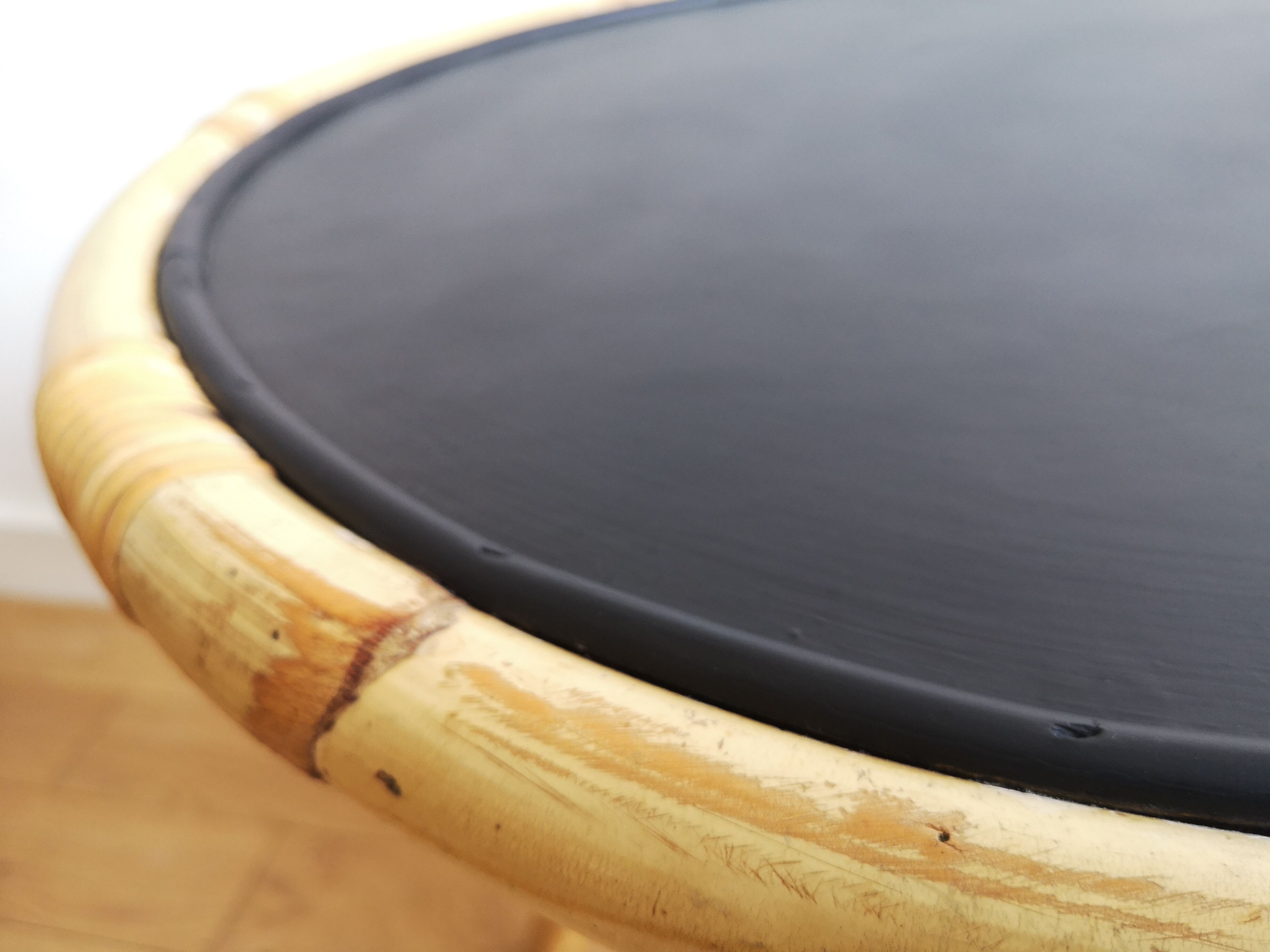 Wooden and rattan coffee table