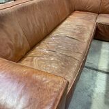 XXL Vintage patinated leather corner sofa 1980