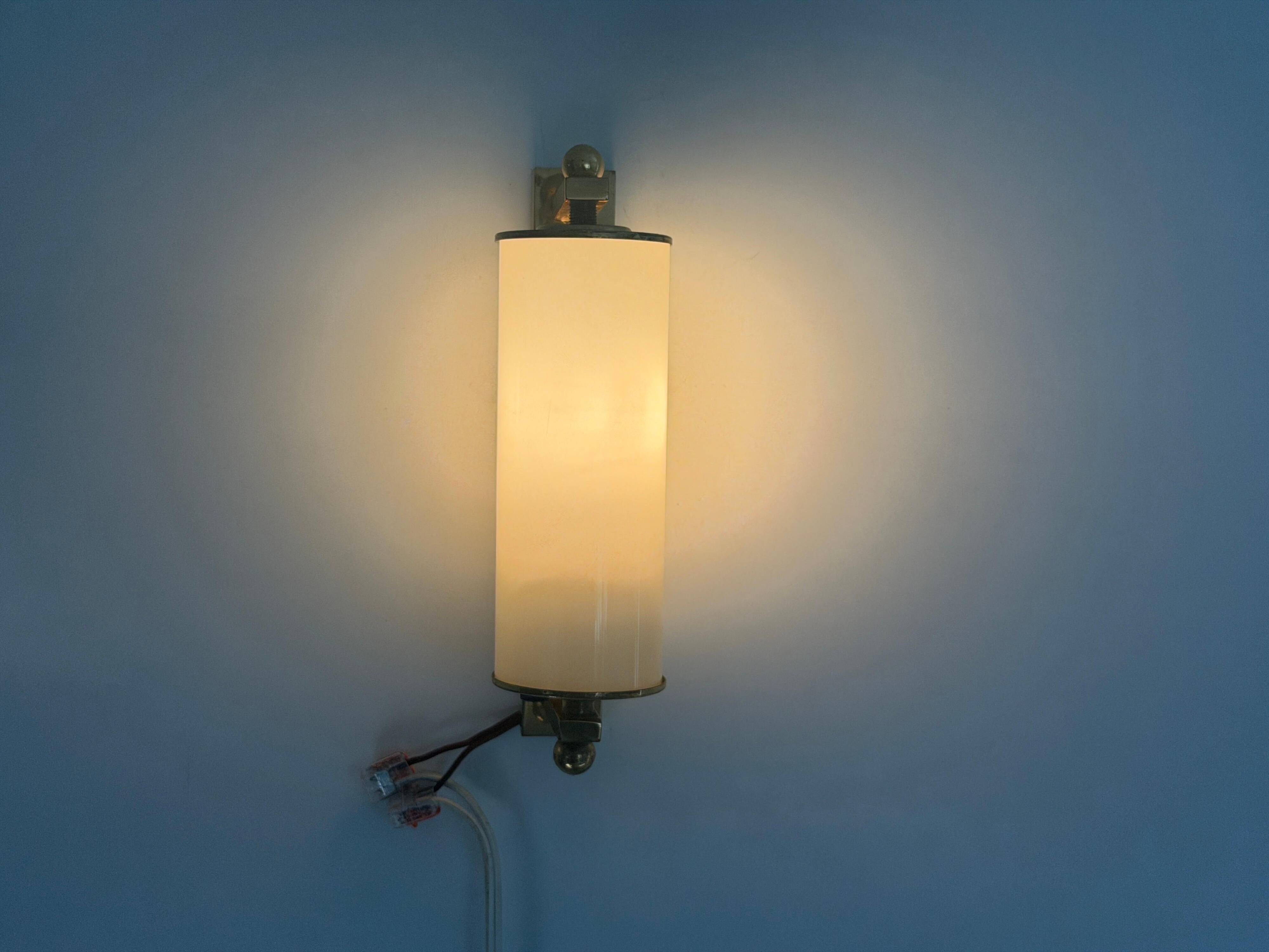 Art Deco wall lights in opaline glass and brass, 1940s, Germany