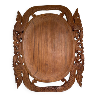 Dragon pattern carved wooden tray