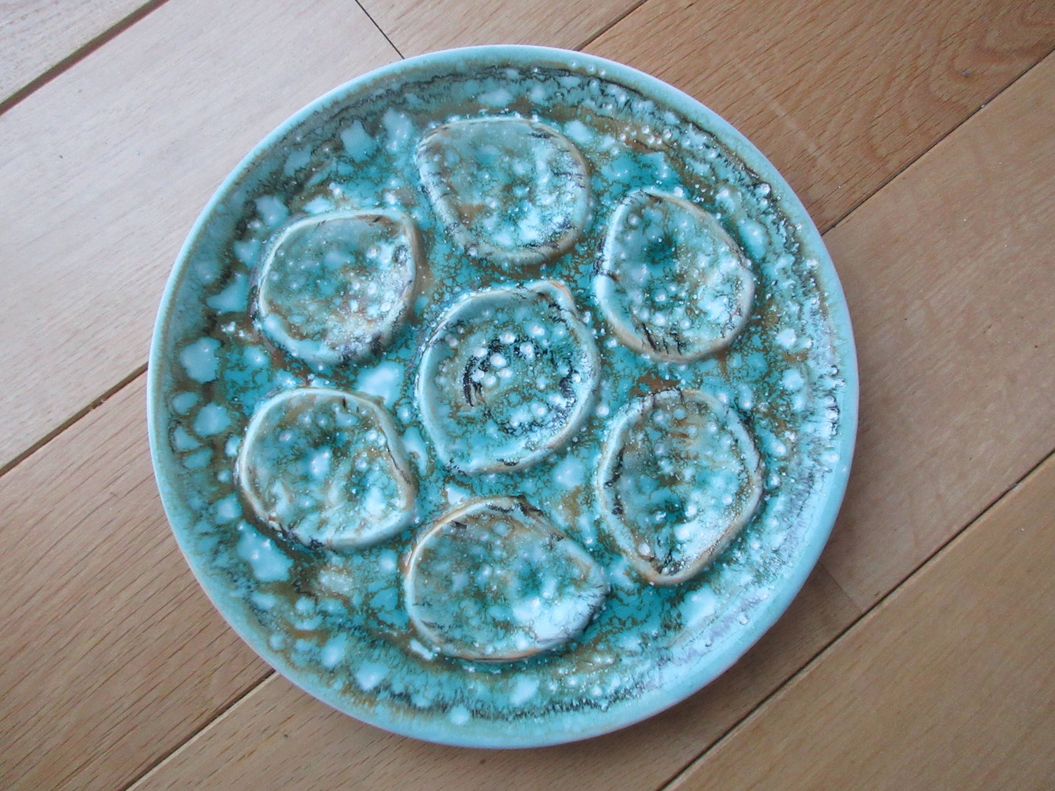 6 60s oyster plates green celadon Niderviller