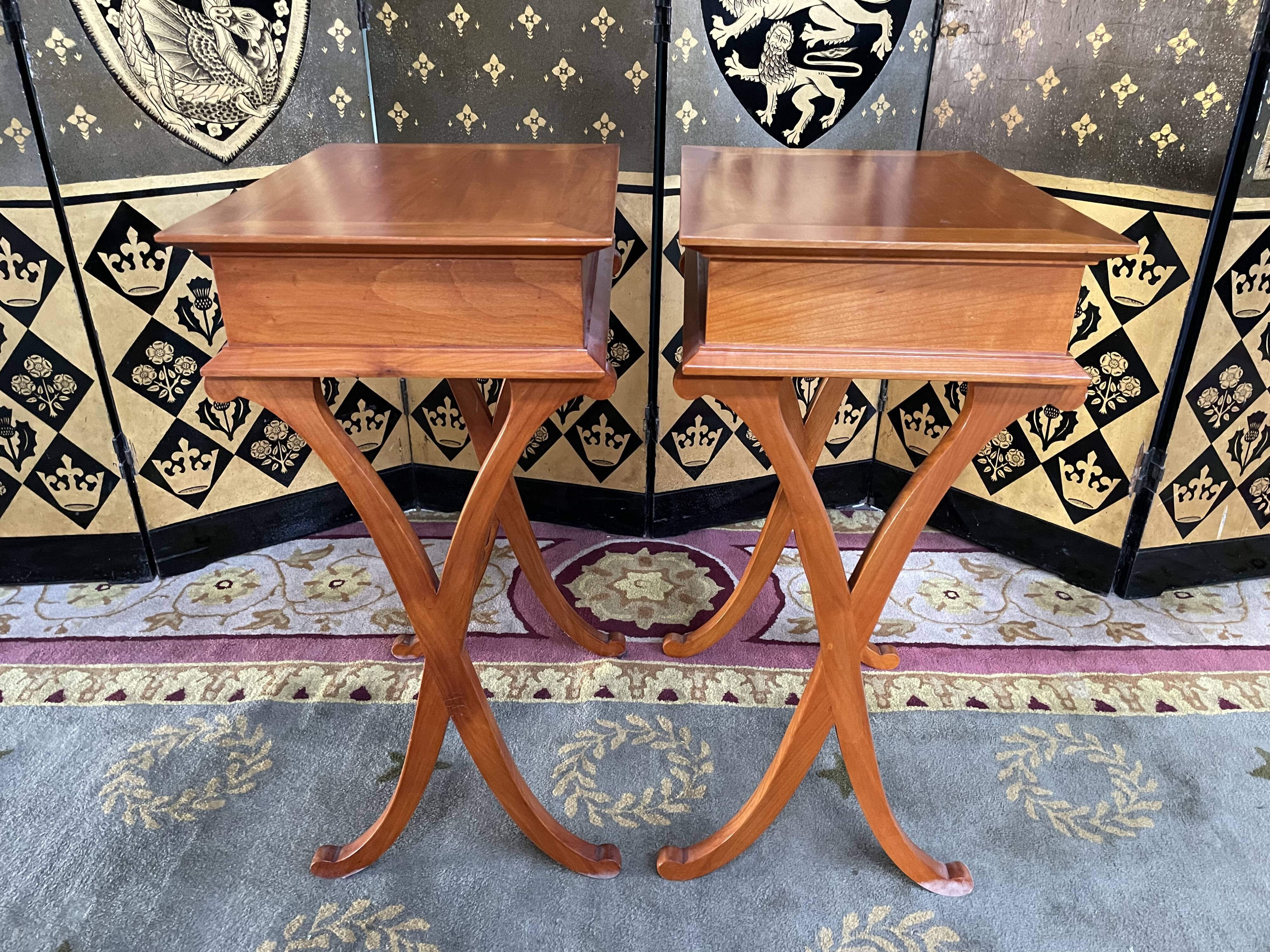 Pair of Directoire style winding bedside tables