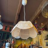 Vintage woven straw bell pendant light