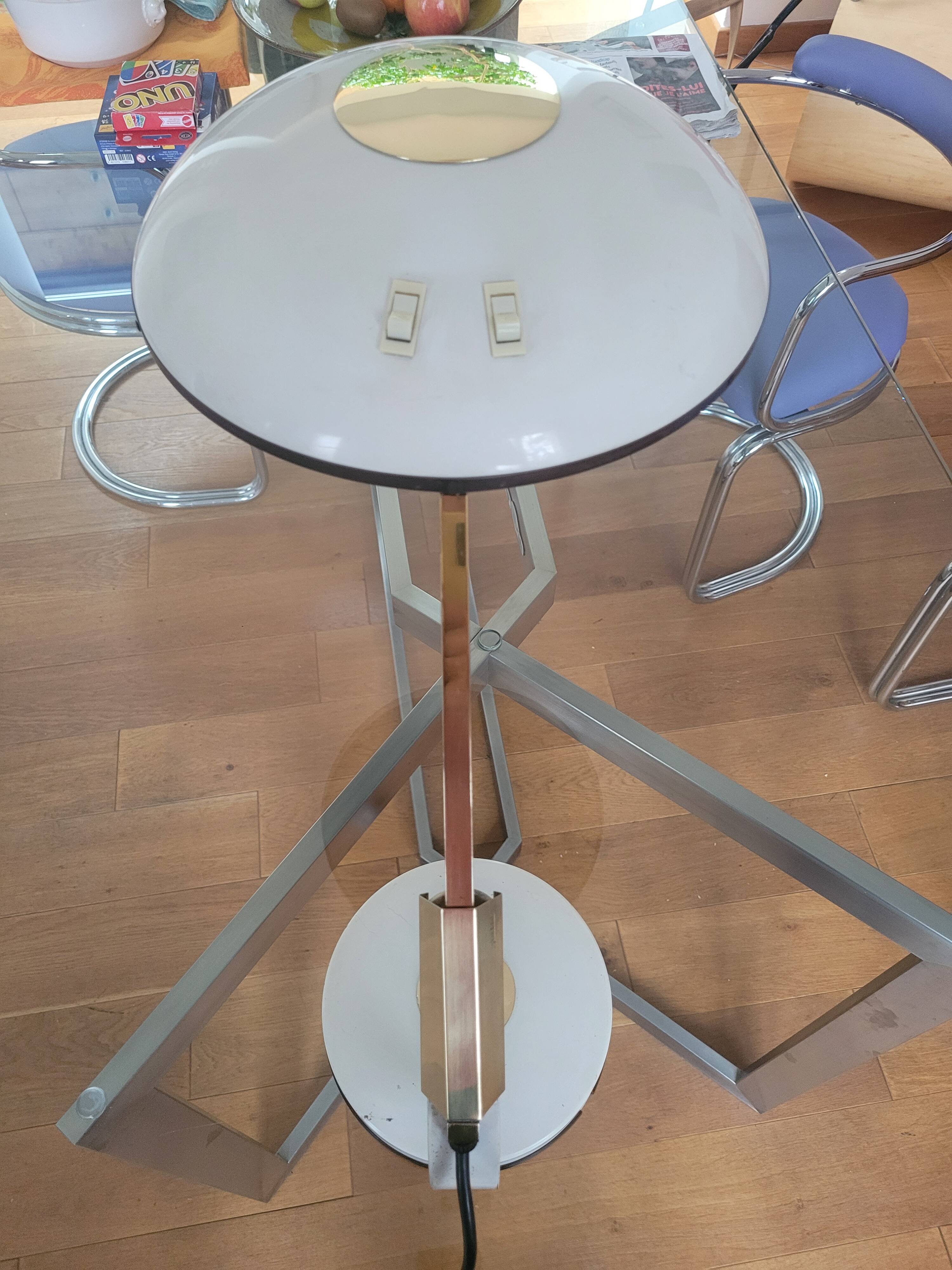 Lampe Ferdinand Solere avec son réflecteur bleu, années 50