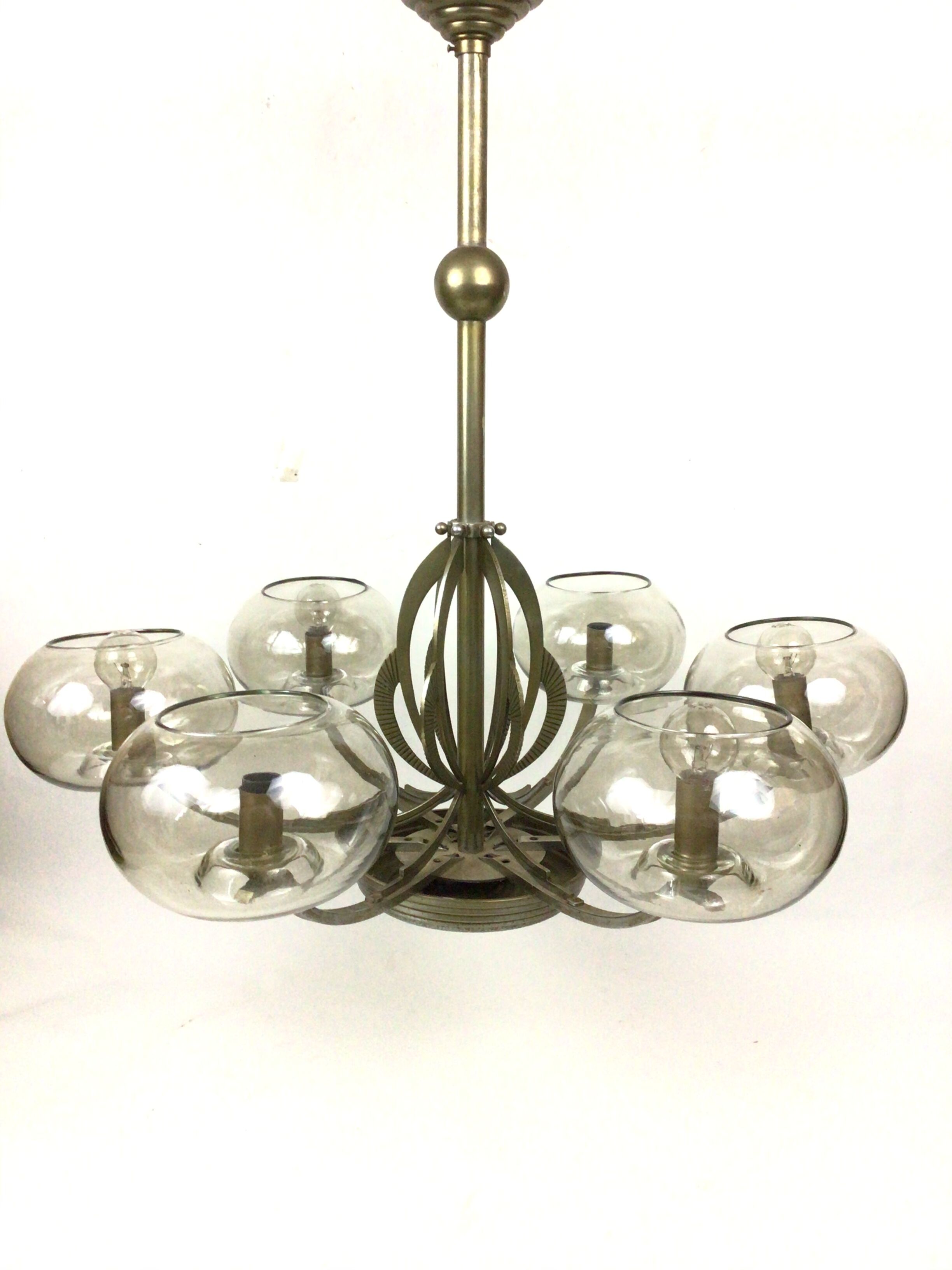 Lustre Art déco en métal et verre teinté