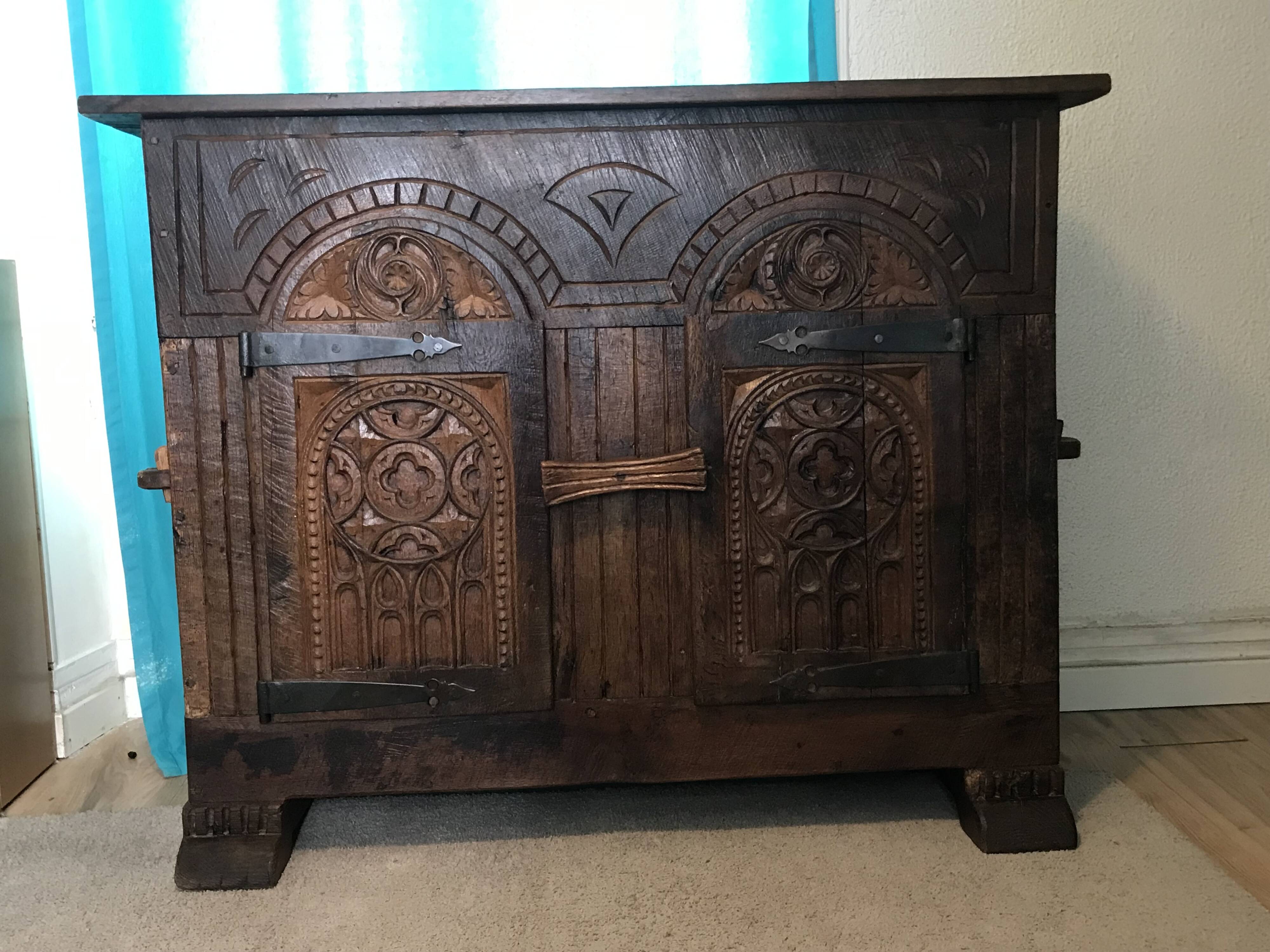 19th Century Neo-Gothic Sideboard / Chest in Solid Oak