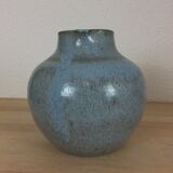 Blue ceramic ball vase signed
