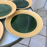 Set of 6 flat plates in green enamel ceramic salins model "capvern" years 60-70