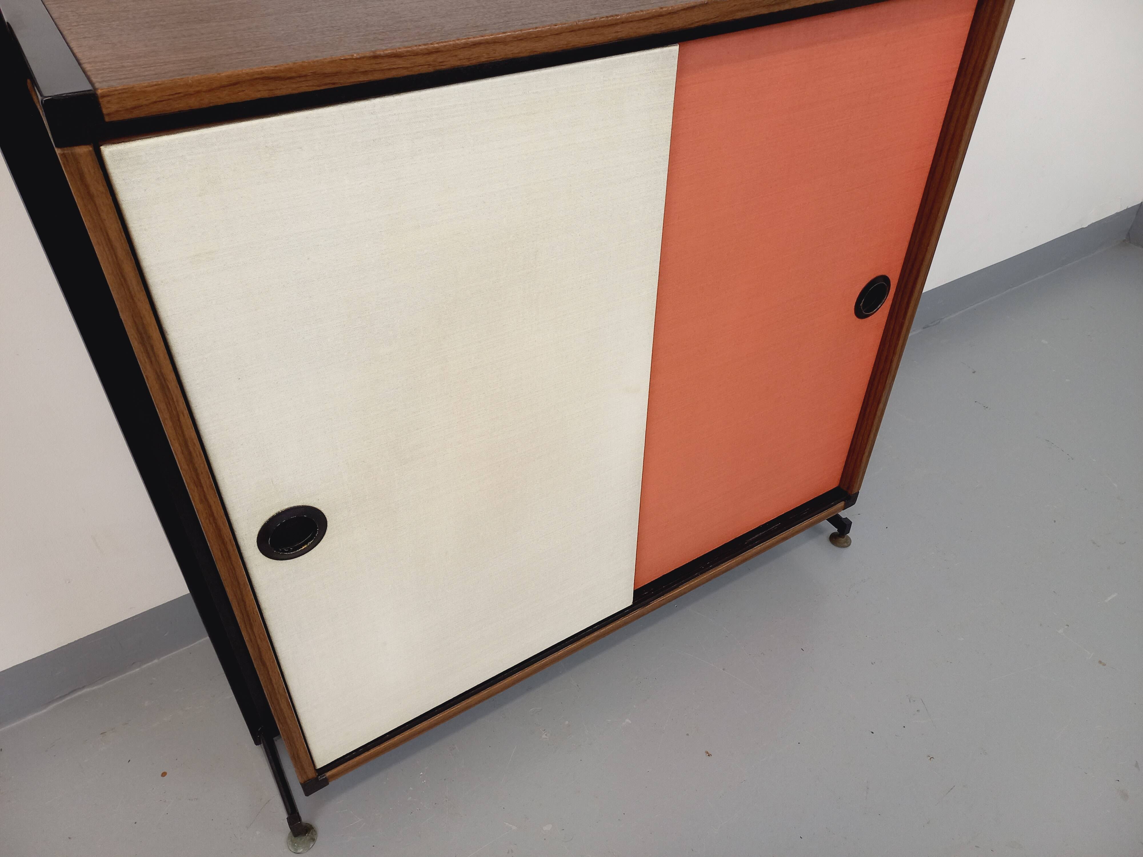 Vintage Italian modular shelving unit in melamine with wood decor