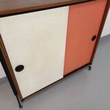 Vintage Italian modular shelving unit in melamine with wood decor