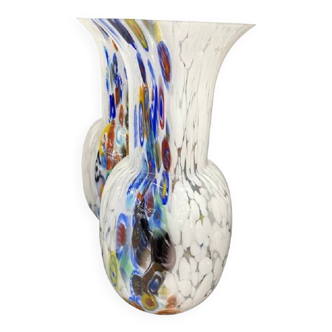 Lot de 2 vases contemporains murrine sphère en verre de style murano avec murrine multicolore comme veni