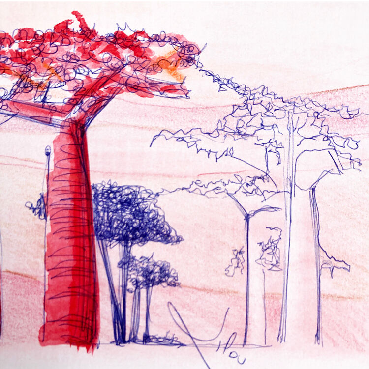 Dessin arbre rouge par Lilou, œuvre originale