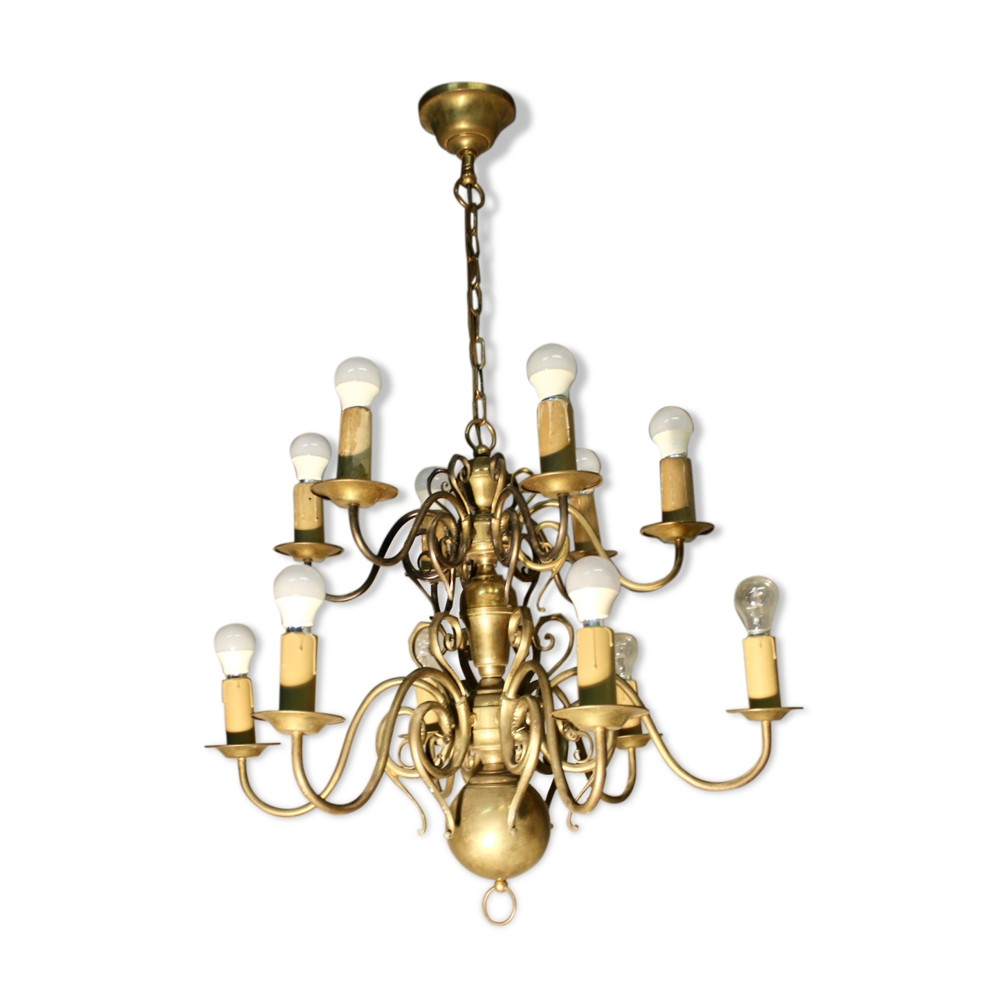 Dutch 2-tier chandelier, 12 light arms, 19th century