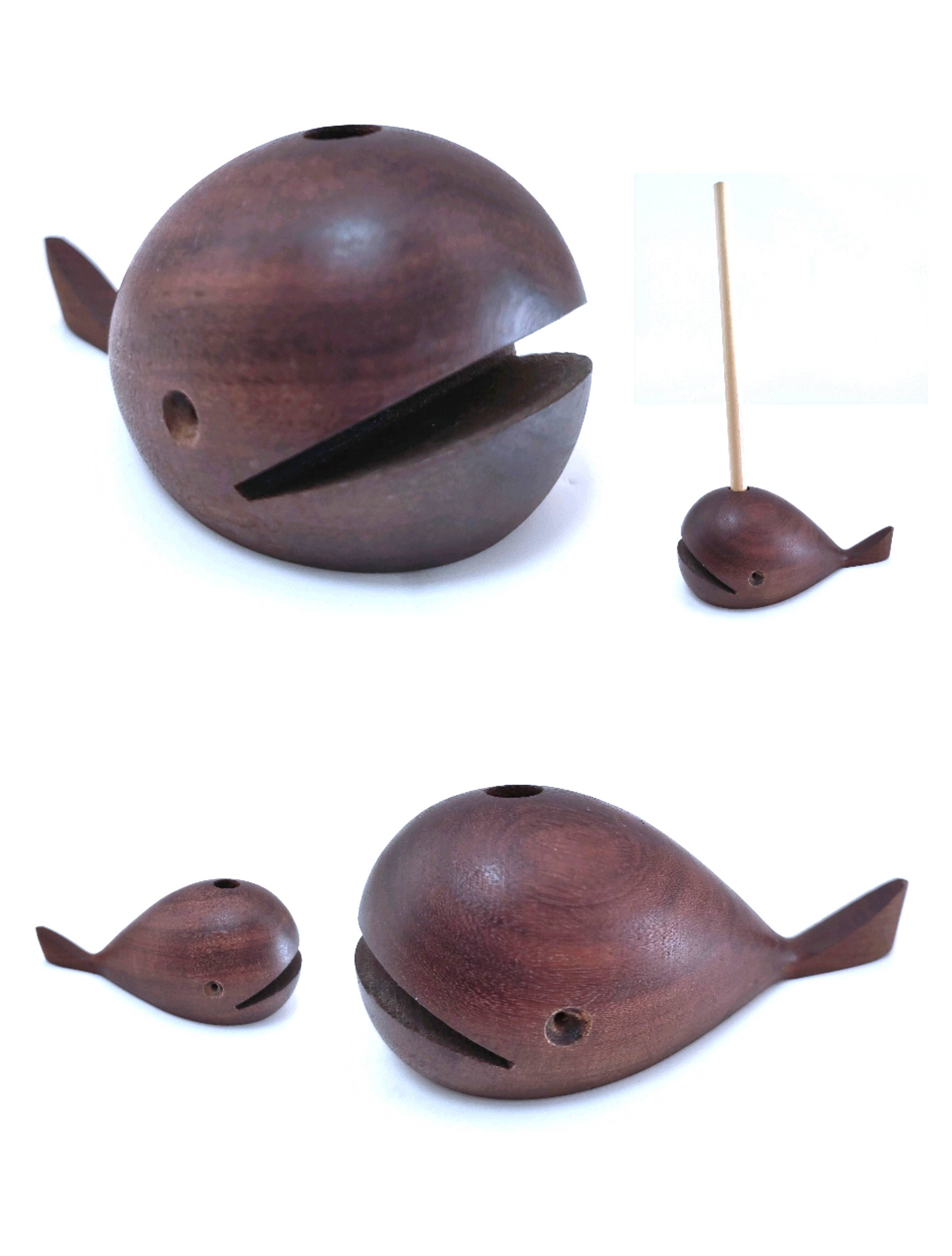 Scandinavian design wooden whale pen holder